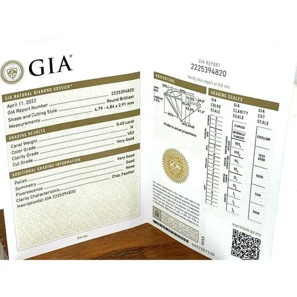 GIA Certified Loose Diamond 0.40ct H VS2 Round Brilliant For an Engageme…